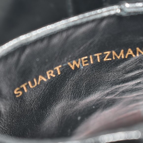 STUART WEITZMAN Sadie ankle boots BLACK LEATHER STACKED 6.5 (P5) - Picture 7 of 9